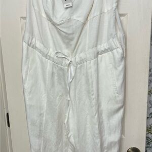 Ashley Stewart White Linen Blend Jumpsuit